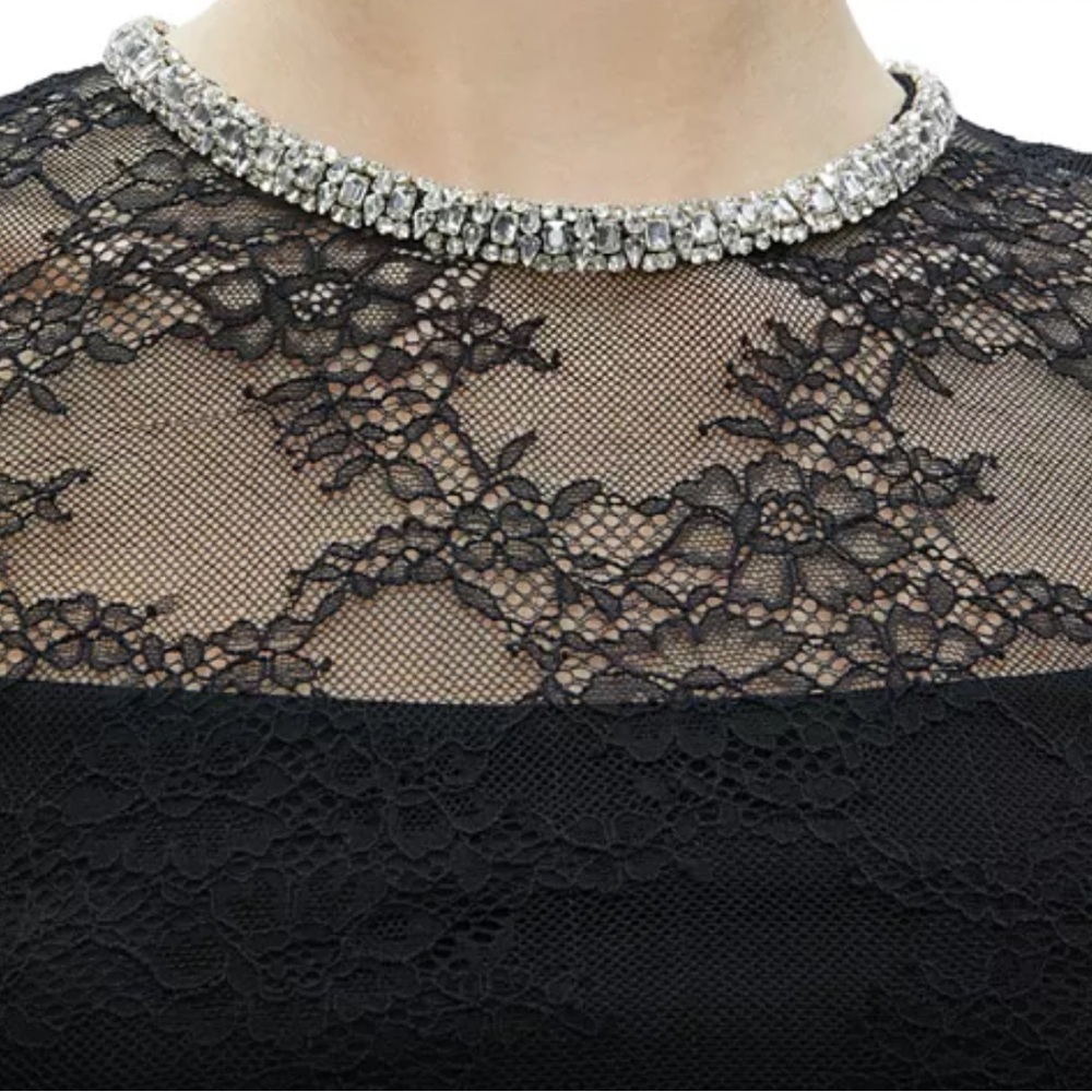 alice + olivia Vanita Embellished Neck Black Lace Crop Top Large - Picture 4 of 8